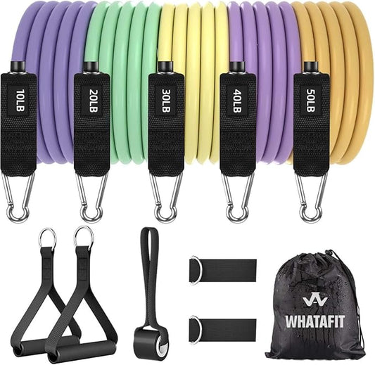WHATAFIT Resistance Bands, Exercise Bands,Resistance Bands for Working Out, Work Out Bands with Handles for Men and Women Fitness, Strength Training Home Gym Equipment