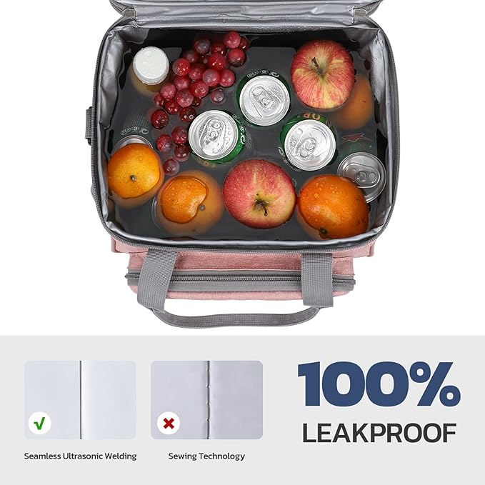 Maelstrom Lunch Bag Women,23L Insulated Lunch Box for Men Women,Expandable Double Deck Lunch Cooler Bag,Lightweight Leakproof Lunch Tote Bag with Side Tissue Pocket,Pink