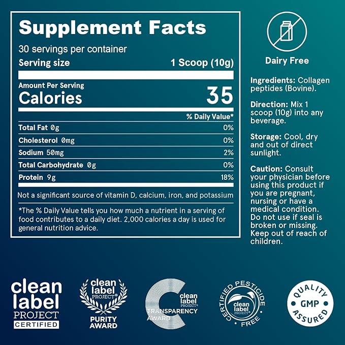 Puori - CP1 Pure Collagen Peptides Powder - Hair, Skin, Nails - Hydrolyzed Protein, Unflavored, 30 Servings