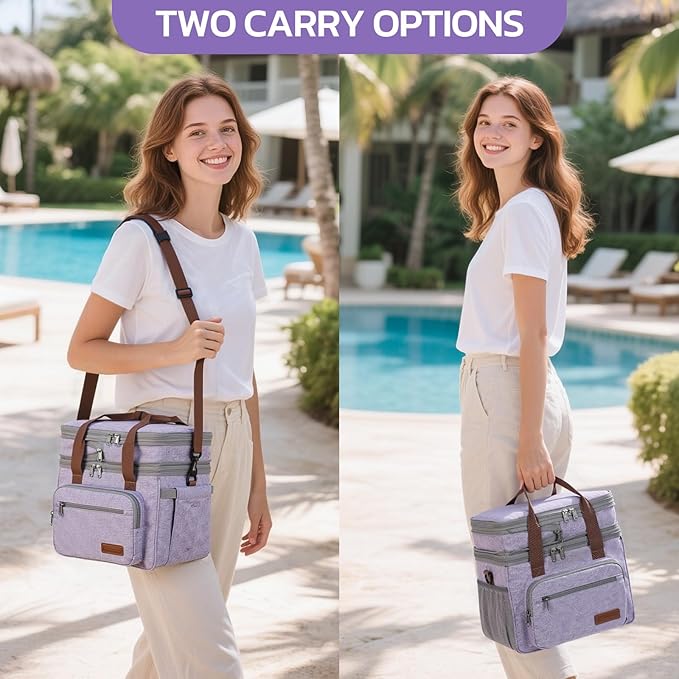 Maelstrom Lunch Bag Women,23L Insulated Lunch Box For Men Women,Expandable Double Deck Cooler Bag With Side Tissue Pocket,Lavender