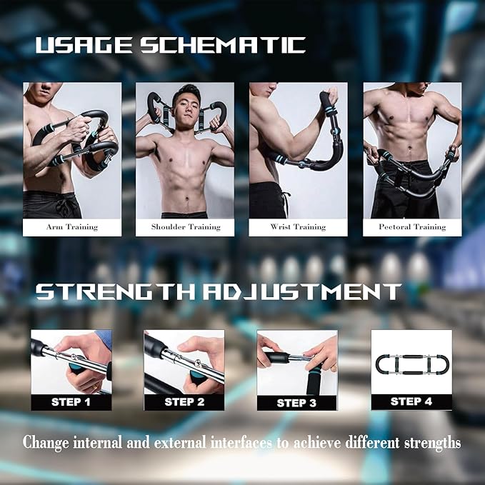 Twister Arm Exerciser, Chest Workout Equipment, Portable Power Twister Bar, Adjustable Spring Workout Bar for Enhancing Upper Body Muscle, 30-120lbs