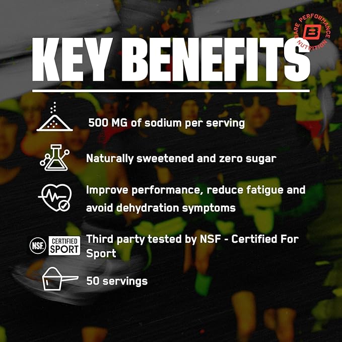 BARE PERFORMANCE NUTRITION BPN Electrolytes Hydration Drink Mix | Sugar Free Electrolyte Powder | 500mg Sodium per Serving | Naturally Sweetened | Strawberry, 50 Servings