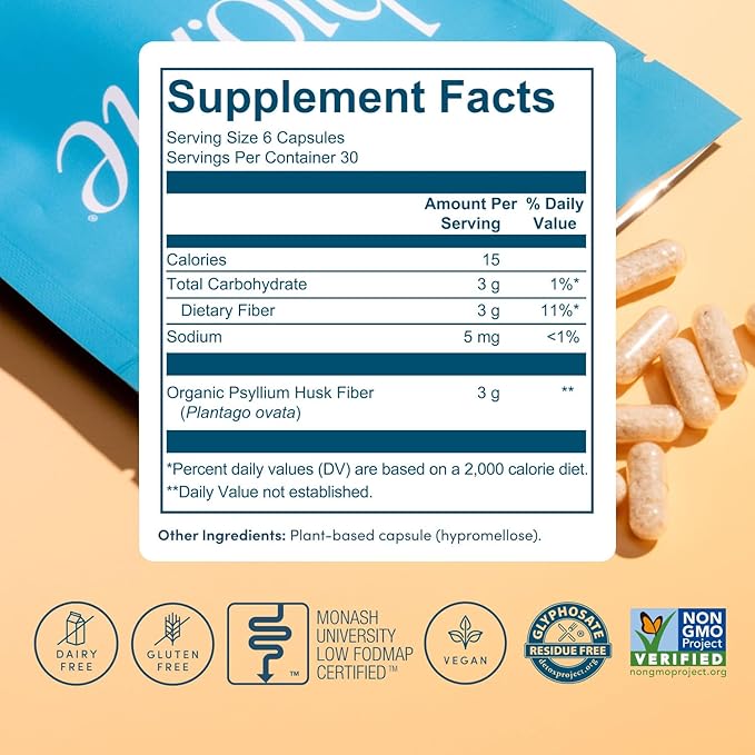 Psyllium Husk Fiber Capsules 2pk - Gluten-Free Fiber Supplement for Women & Men - Psyllium Husk Capsules for Healthy Digestion, Bowel Regularity, & Bloating Relief - 60 Servings