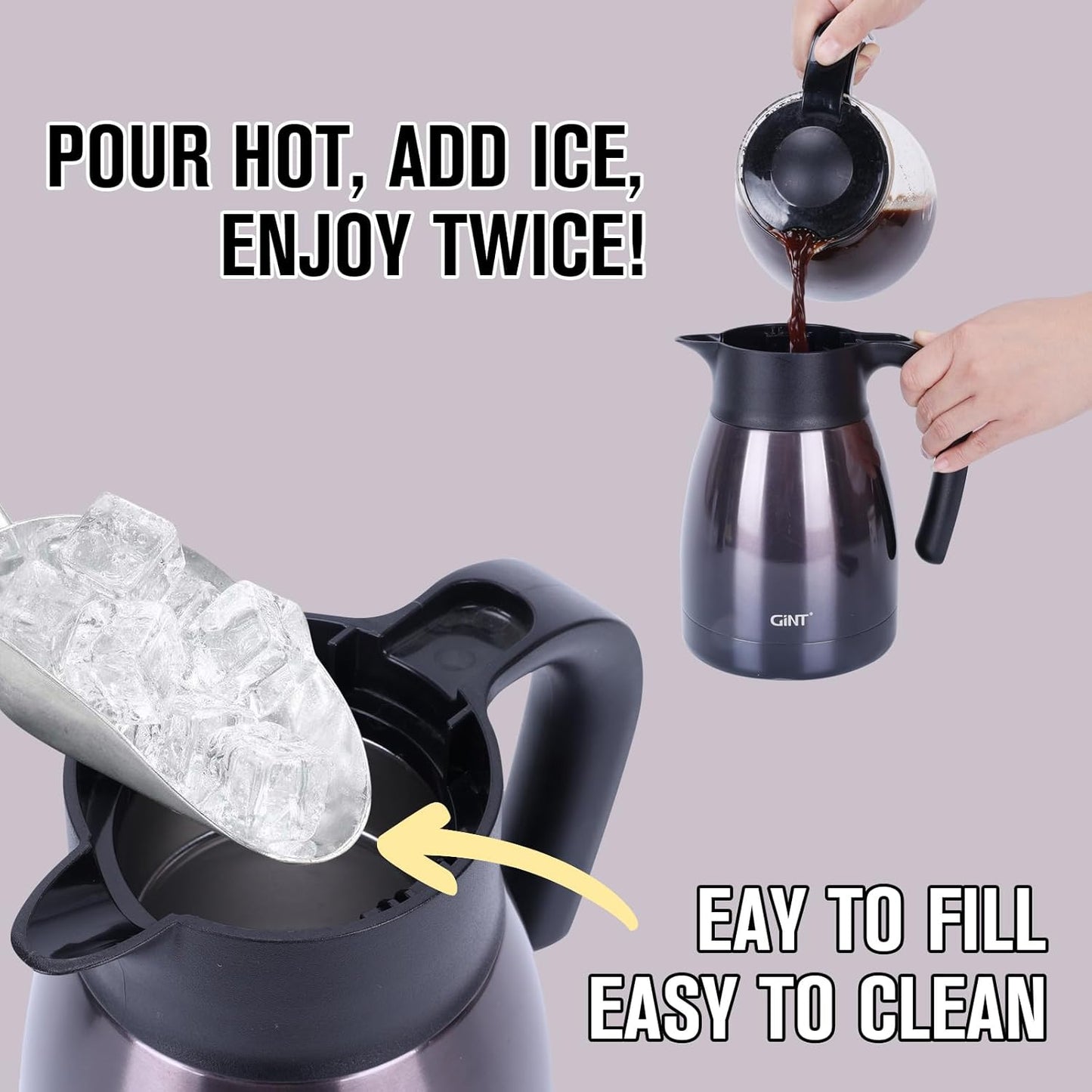 GiNT 1L / 34Oz Thermal Coffee Carafe, Insulated Stainless Steel Coffee Carafes for Keeping Hot/Double Walled Vacuum Thermal Carafe (Purple)