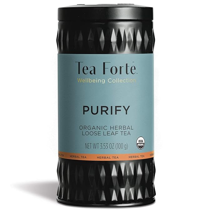 Tea Forte Purify Organic Herbal Tea with Purifying Mate and Dandelion Root, Makes 35-50 Cups, 3.53 Ounce Loose Leaf Tea Canister