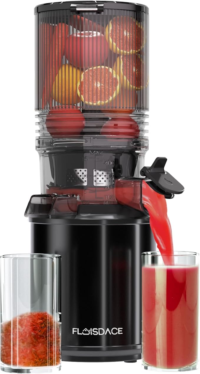 Cold Press Juicer – Hands-Free Electric Masticating Juicer Machine with 6.5" Large Feed Chute, 350W Masticating Juicer Machine For More Juice, Less Pulp, High Juice Yield – Easy Cleanup & Assembly