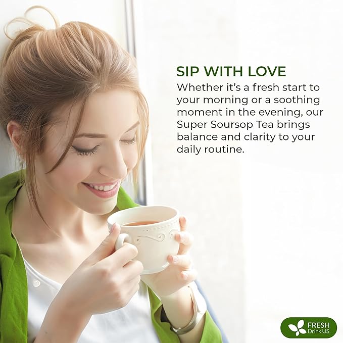 FreshDrinkUS, Super Soursop Herbal Tea ā 40 Tea Bags | Soursop, Ginger, Turmeric, Lemongrass, Cinnamon, Black Pepper & Peppermint | Caffeine-Free, Natural Flavor, Plant-Based Blend | Sugar-Free