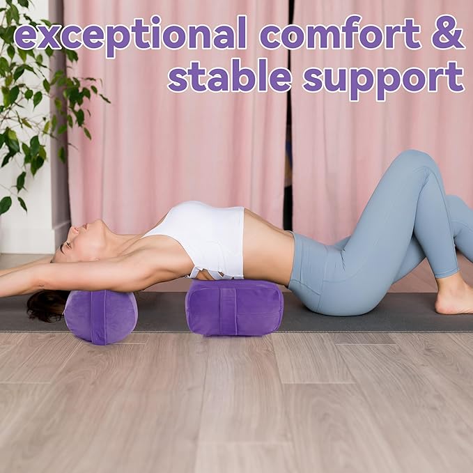 ROYALAY 2 Pcs Yoga Bolster Pillow for Restorative Yoga, Rectangular and Cylinder Meditation Pillow Set with Carrying Handles, Supportive Cushion for Exercise Workout Stretching Meditation,Purple