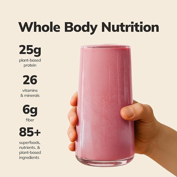 Ka’Chava All-In-One Nutrition Shake Blend, Strawberry, 15 Servings, 85+ Superfoods & Nutrients, Greens Plant-Based Powder Protein Drink, Digestive Enzymes & Probiotics, Vegan Dairy Gluten Free