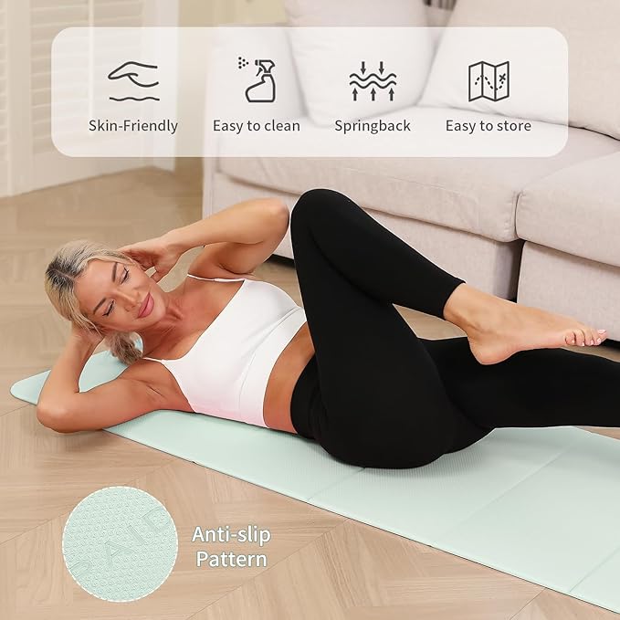 Foldable Yoga Mat - 10mm Extra Thick, 75"26" Non-Slip Exercise Fitness Mat | SGS Eco-Certified, Portable for Yoga/Pilates/Studio/Home Workout