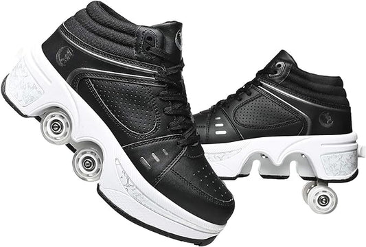 Double-Row Deform Wheel Automatic Walking Shoes Invisible Deformation Roller Skate 2 in 1 Removable Pulley Skates Skating Parkour