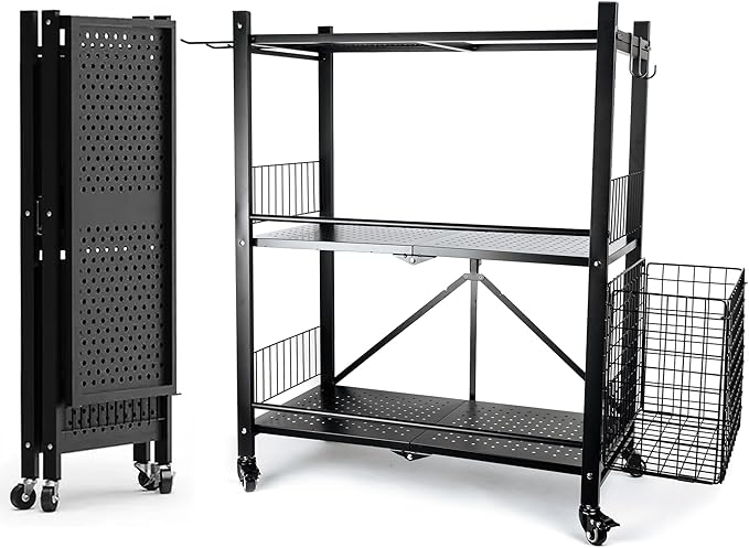 London & Byrd - No Assembly - Home Gym Storage Rack. Steel Construction, Heavy Duty Wheels, with Basket and Hooks. Great for Home Gym Equipment, Yoga mats, Kettlebells, and Small Dumbbell Storage.