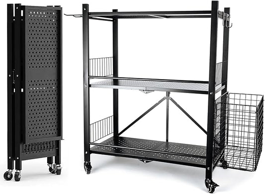 London & Byrd - No Assembly - Home Gym Storage Rack. Steel Construction, Heavy Duty Wheels, with Basket and Hooks. Great for Home Gym Equipment, Yoga mats, Kettlebells, and Small Dumbbell Storage.