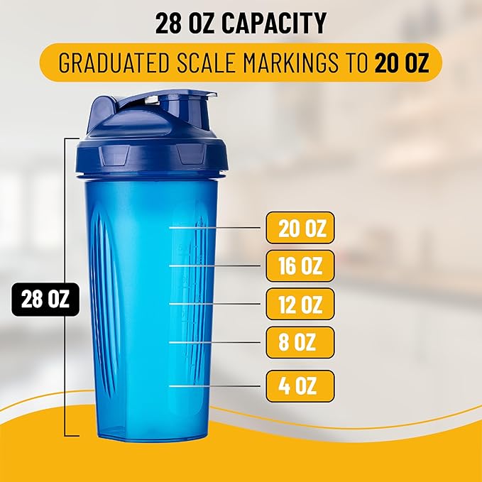 Mr. Pen- Shaker Bottles for Protein Mixes, 28 oz, 4 Pack, Colorful Protein Shaker Bottle with Wire Whisk Ball, Mixer Bottle