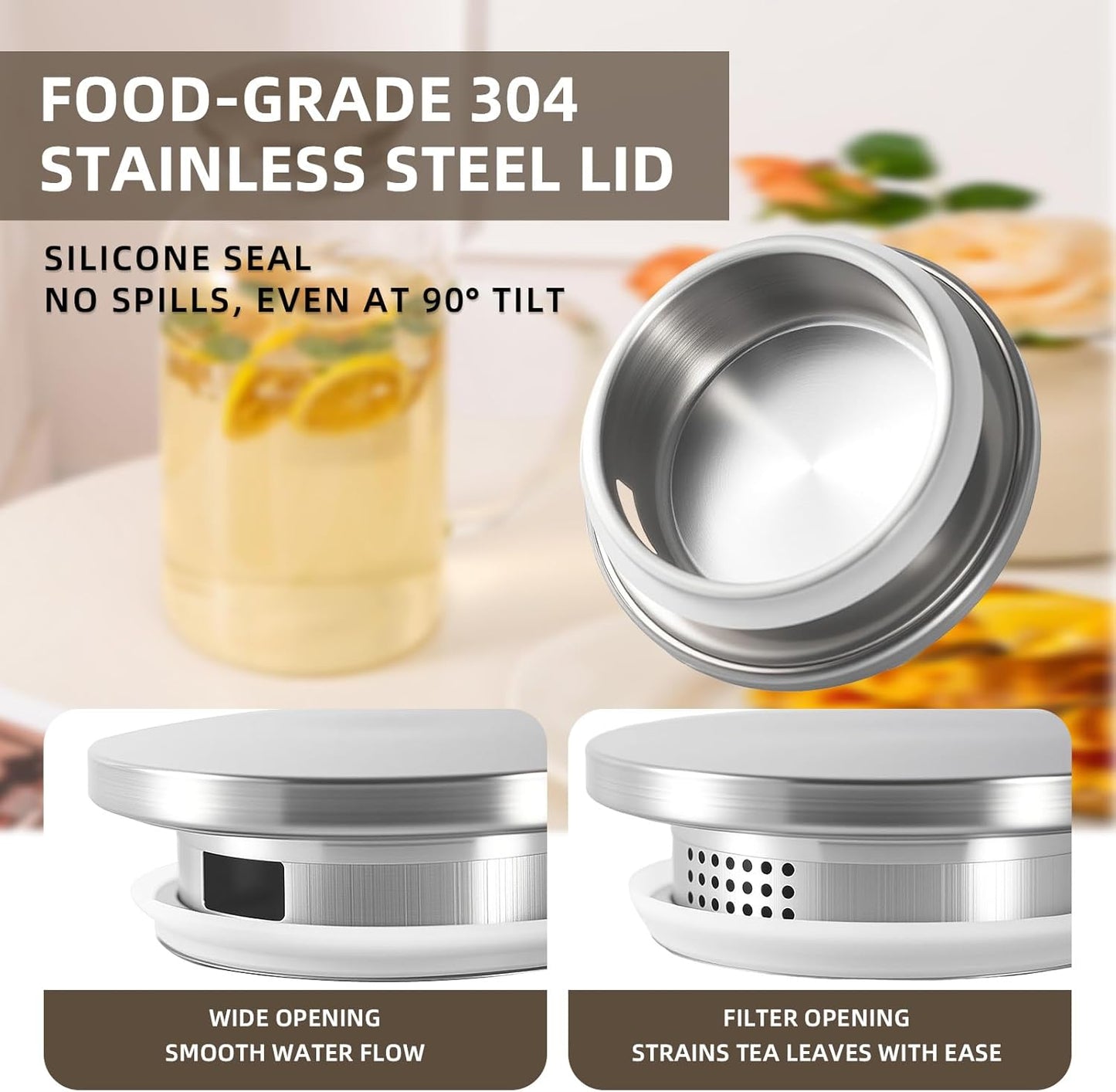 Glass Water Pitcher with Lid and Spout, 1 Gallon Heat Resistant Borosilicate Glass Carafe, Temperature Safe