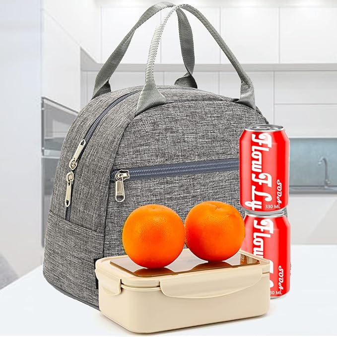 FlowFly Insulated Lunch Cooler Bag - Tote Bag Organizer for Women/Men, Heather Grey