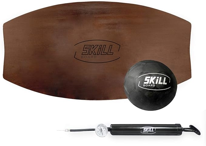 The Skill Board - Wooden Balance Board for Adults - Wobble Board for All Sports, Gym, Standing Desk, or Yard Games - Balance Trainer, Fitness Ball, Ball Pump, Grip Tape