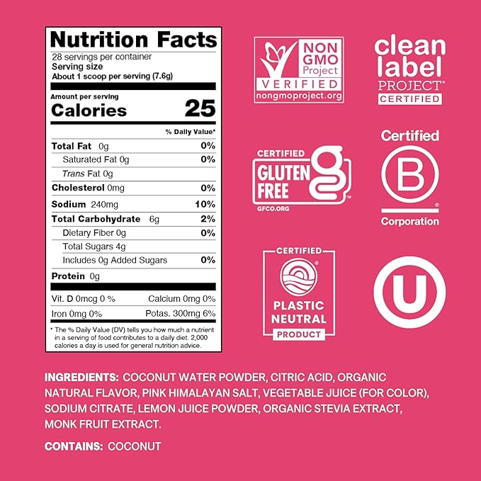 Cure Hydration | Plant-Based Electrolyte Drink Mix | No Added Sugar | Dehydration Relief Powder Made with Coconut Water | Non-GMO | Vegan | 28 Servings Jar - Tropical Punch