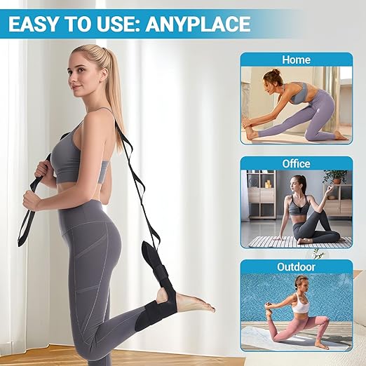 lefeke Foot and Calf Fascia Stretcher for Plantar Fasciitis, Achilles Tendonitis, Yoga Straps for Stretching, Adjustable Stretch Strap for Foot Leg Thigh(Black)