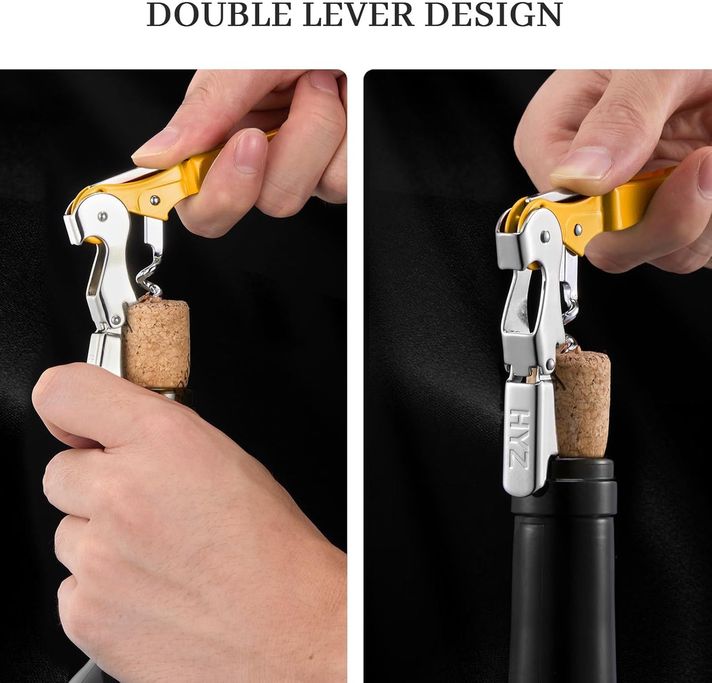 HYZ 2-Pack Wine Opener Waiter Corkscrew, Professional Wine Key for Servers, Bartender with Foil Cutter, Manual Wine Bottle Opener Double Hinged (Yellow)