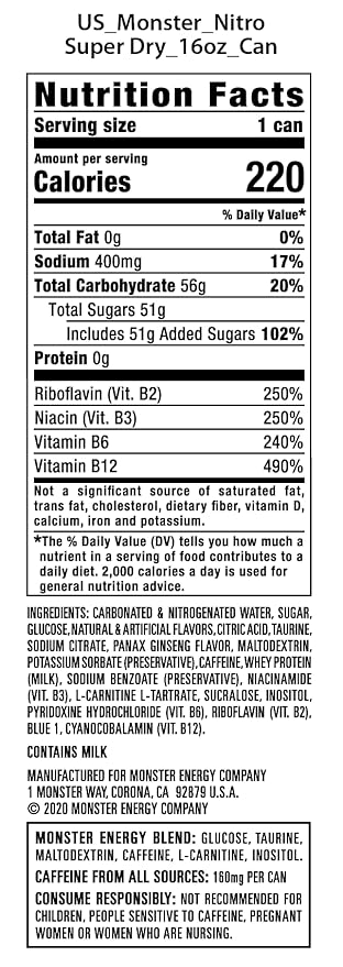 Monster Energy Nitro Super Dry, Maximum Strength, Energy Drink, 16 ounce, (Pack of 15)