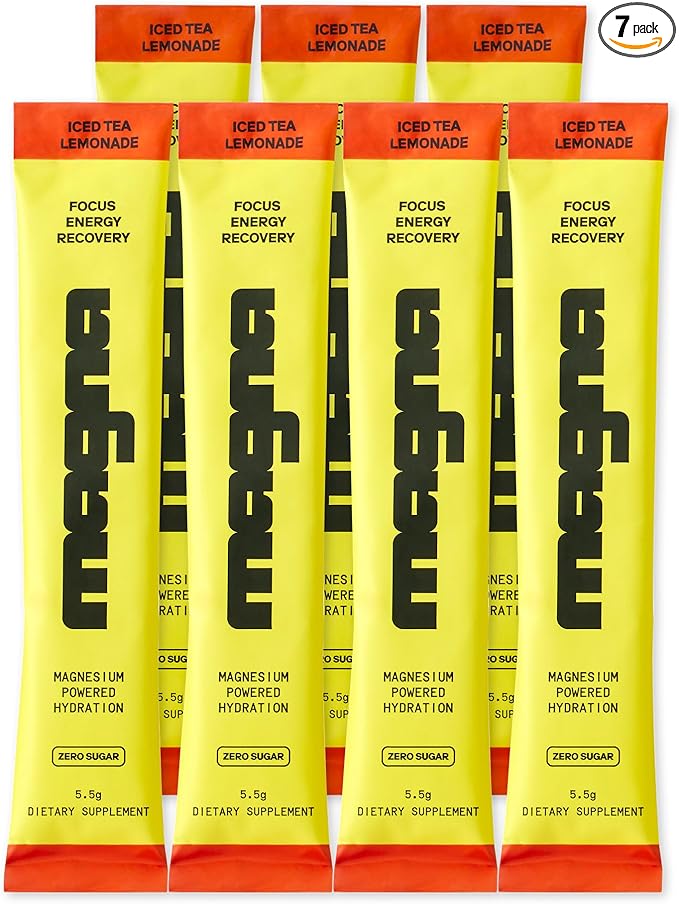 MAGNA Electrolyte Powder Drink Mix for Hydration, Energy & Focus Support with Magnesium L Threonate, Malate & Glycinate, Sodium, Potassium, Vitamin D, B6 & B12, Tea Lemonade Flavor, 7 Servings