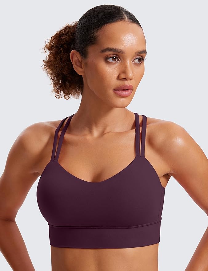 CRZ YOGA Softness Mold Womens Butterluxe Strappy Longline Sports Bra - Double Spaghetti Strap Workout Yoga Crop Top Athletic