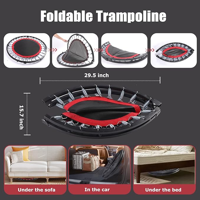 Rebounder Trampoline for Adults, 40"/50" Foldable Spring Fitness Trampoline - 450 lbs Capacity, Quiet & Stable Indoor/Outdoor Exercise Equipment for Cardio Workout