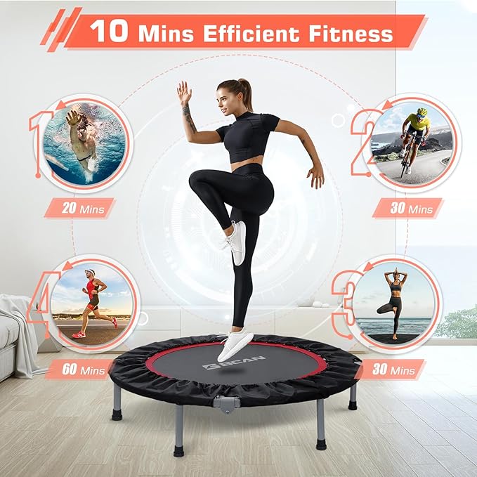 BCAN 38"/40''/48'' Foldable Mini Trampoline Fitness Trampoline with Safety Pad,Rebounder Exercise Trampoline for Adults Indoor/Garden Workout,Max Load 300lbs/440lbs