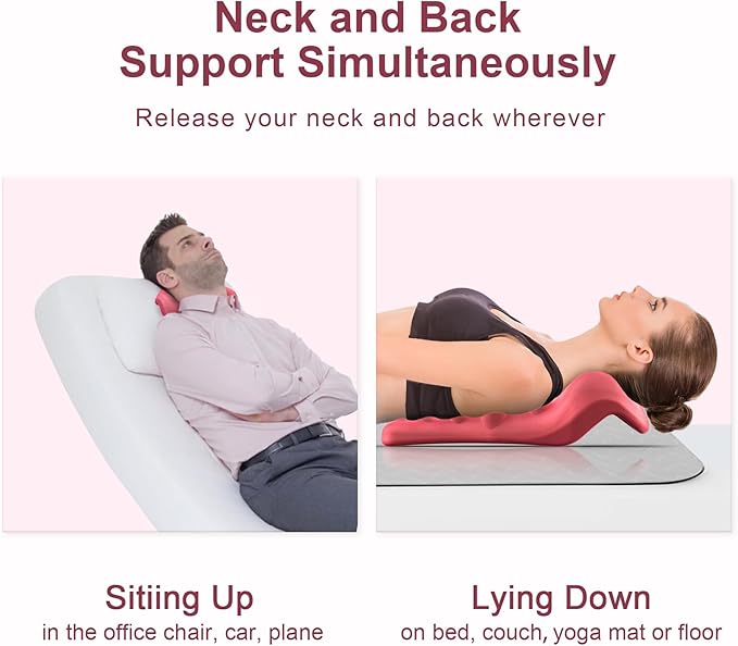 Neck and Shoulder Relaxer with Upper Back Massage Point, Cervical Traction Device Neck Stretcher for TMJ Pain Relief and Cervical Spine Alignment Chiropractic Pillow (Dark Pink)