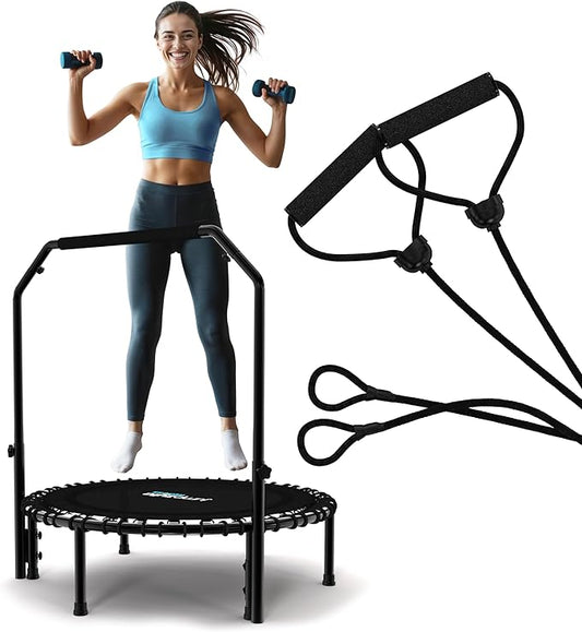 Jumpzylla Fitness Trampoline 40" or 48" | Foldable Mini Rebounder Trampoline for Adults with Bar | Durable, Quiet, Low-Impact Exercise Equipment for Indoor and Home Workouts (550 LBS Capacity)