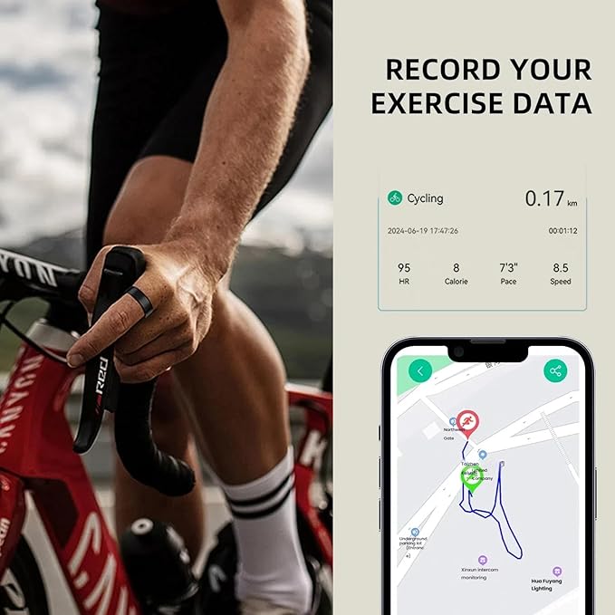 Smart Wellness Ring, Stylish Fitness Tracker with Heart Rate, Blood Oxygen, Blood Pressure, Sleep & Step Monitor. IP68 Waterproof, No Subscription, iOS & Android Compatible (Black, 8)