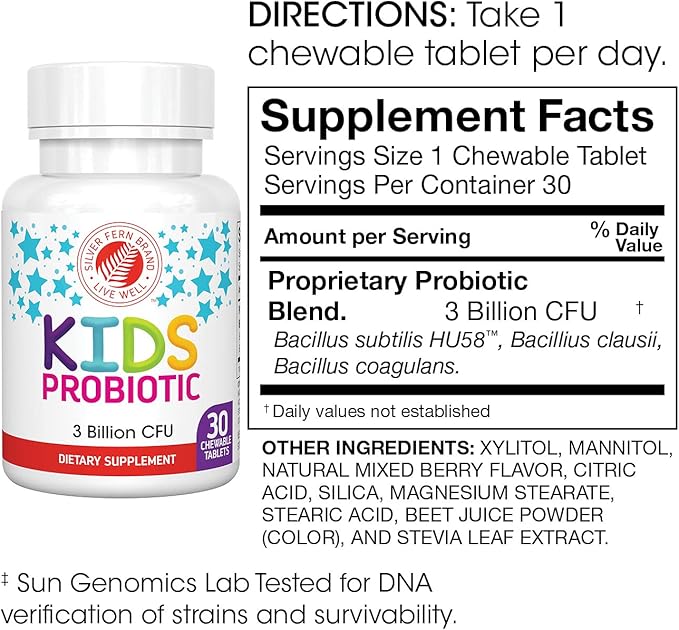 Silver Fern Brand Family Probiotics - Ultimate Adult Probiotic (1 Bottle = 60 Capsules) Plus Ultimate Children's Probiotic for Kids (1 Bottle = 30 Chewables) - Gut Health & Microbiome Support