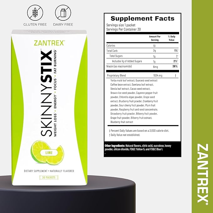 SkinnyStix Lime GLP-1 Support Powder Energy Drink, Metabolic Support, Appetite Control, Natural Energy Boost | 30 Single-Serving Packets
