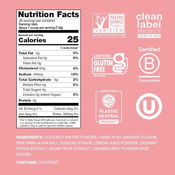 Cure Hydration | Plant-Based Electrolyte Drink Mix | No Added Sugar | FSA-HSA | Dehydration Relief Powder Made with Coconut Water | Non-GMO | Vegan | 28 Servings Jar - Strawberry Kiwi