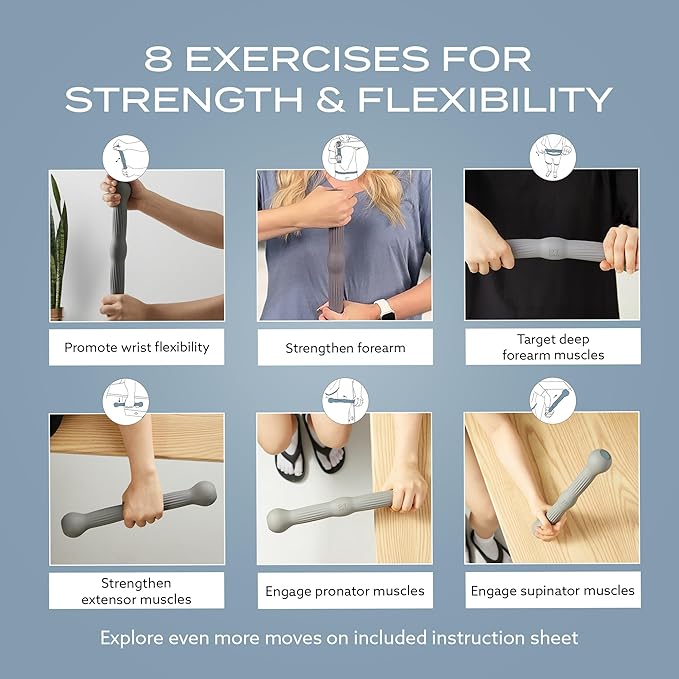 PT Pro Tennis Elbow Trainer For Physical Therapy, Textured Grip, Elbow Pain Relief, Resistance Bar For Tendonitis And Golfer's Elbow, Improve Grip Strength, Pickleball Elbow And Golfer's Elbow, Gray