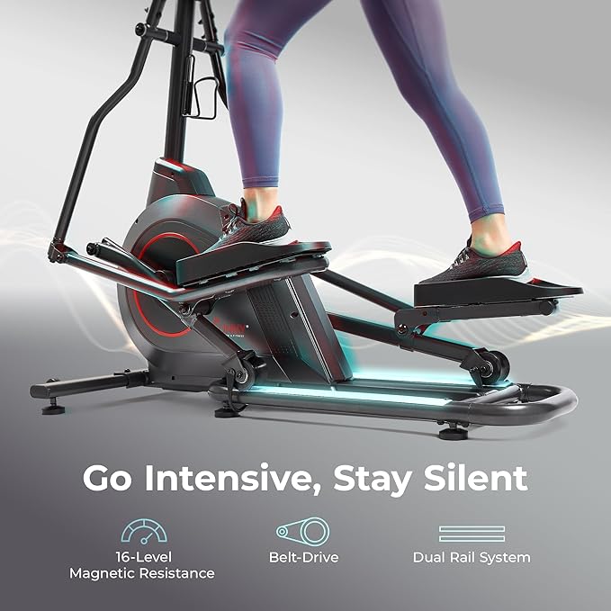Sunny Health & Fitness Smart Upright Elliptical w/Pulse Sensor Built-in, Indoor Full-Body Cross-Training & Cardio Exercise Machine for Home, Free SunnyFit App Connection, Optional Long Stride Length