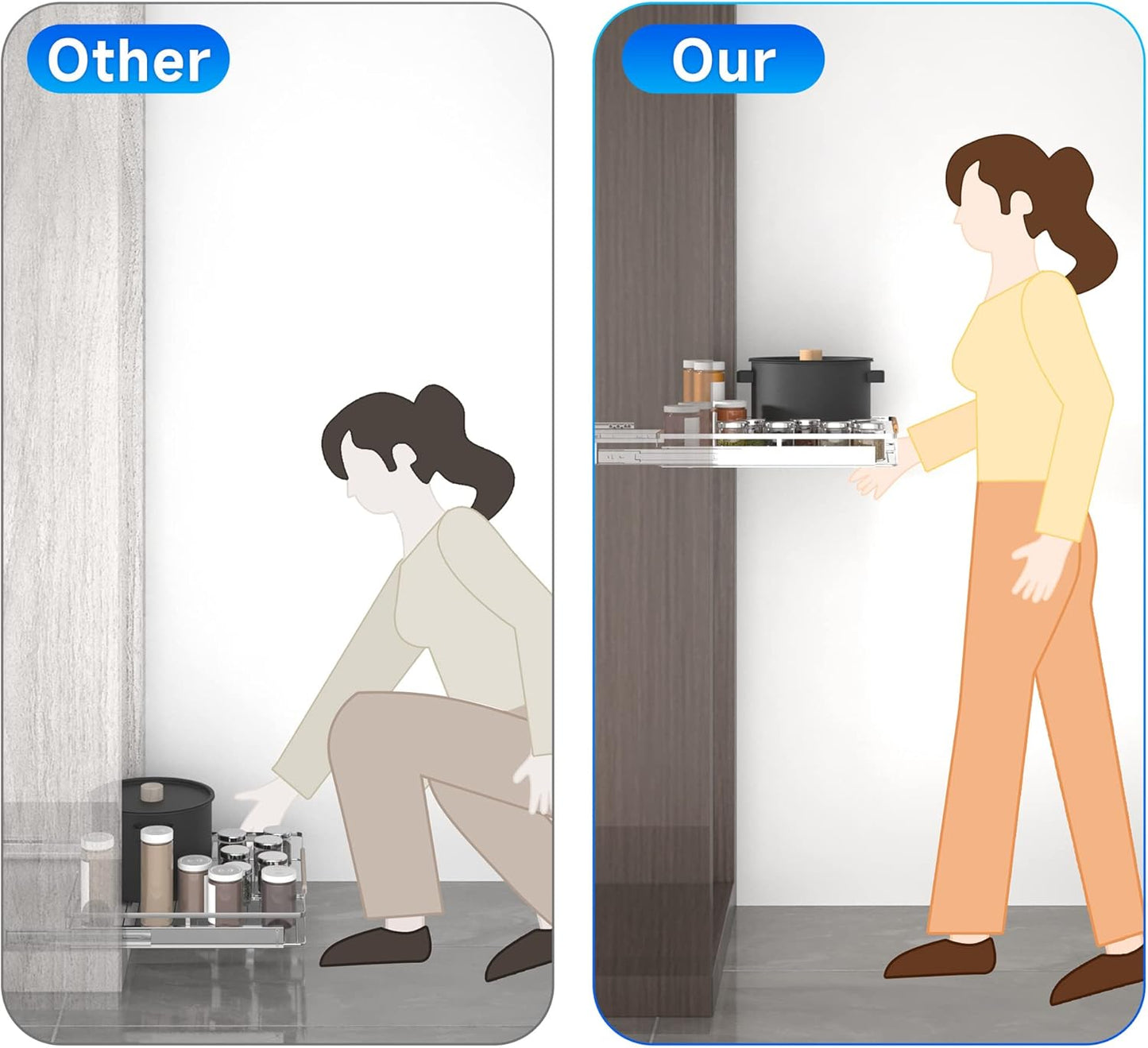 2Pack Expandable Pull Out Cabinet Organizer, 17.1~28"W x 22.5"D Heavy Duty Slide Out Shelves Adjustable Height Cabinet Pull Out Shelves,Expandable Width Spice Rack Organizer for Kitchen