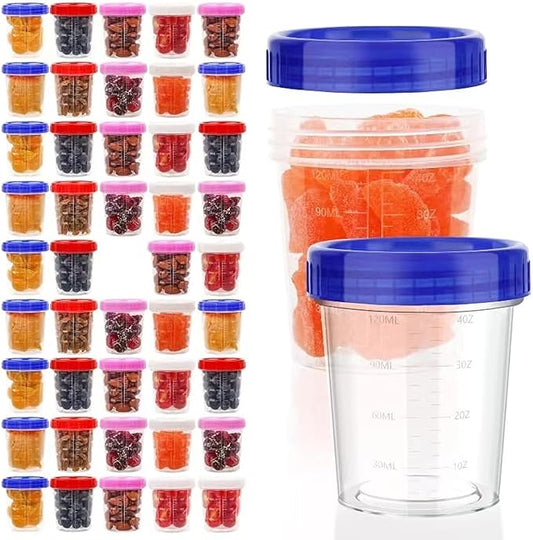 XSEINO 44 Pack 4oz Salad Dressing Container to Go,Small Containers with Lids Leakproof Condiment Containers with Screw Lids Reusable Stackable Plastic Dip Sauce Containers