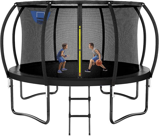 Trampoline 8FT 10FT 12FT 14FT 16FT, Outdoor Trampolines for Kids and Adults, Recreational Trampoline with Enclosure Net & Ladder, Round Trampoline ASTM Approved, 400/450LBS Weight Capacity