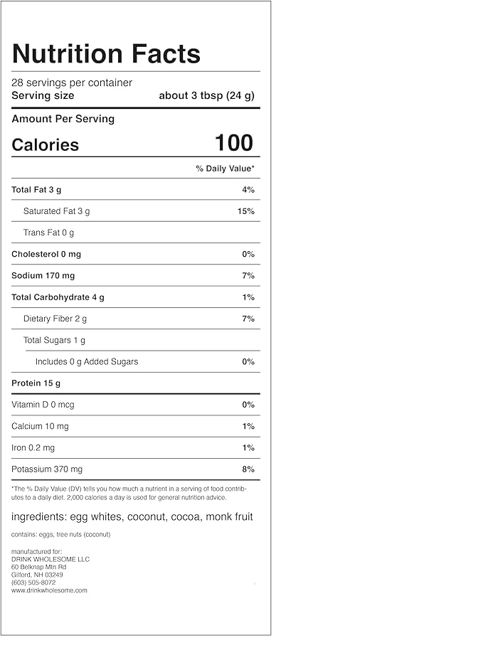 drink wholesome Chocolate Egg White Protein Powder | for Sensitive Stomachs | Gut Friendly | Additive & Dairy Free | No Artificial Sweeteners | No Bloating, Farts or Gas | No Constipation or Diarrhea