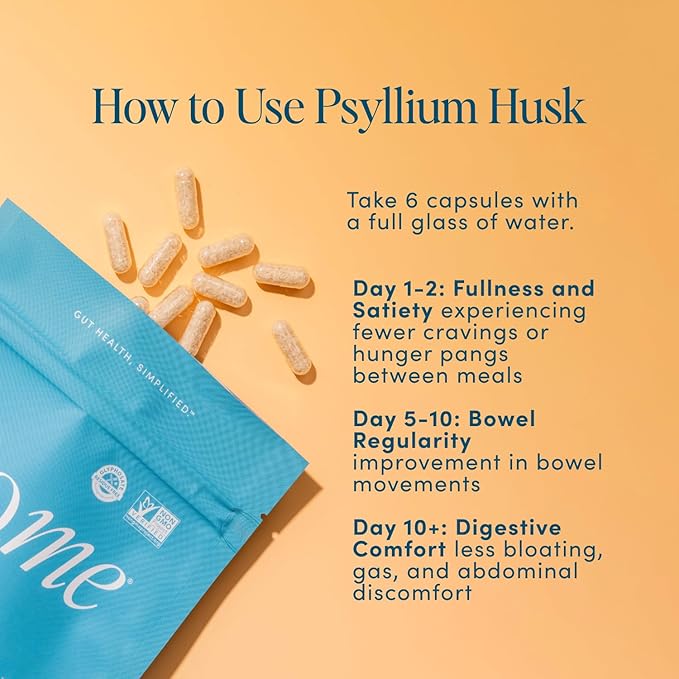 Psyllium Husk Fiber Capsules 2pk - Gluten-Free Fiber Supplement for Women & Men - Psyllium Husk Capsules for Healthy Digestion, Bowel Regularity, & Bloating Relief - 60 Servings