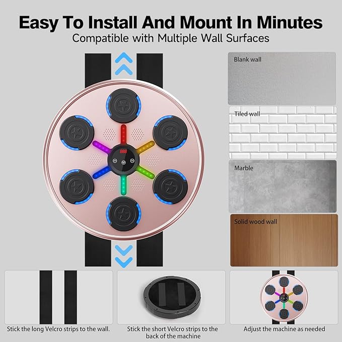 Music Boxing Machine, 2025 Upgrade Boxing Music Workout Machine for Adults Women Kids, Smart Bluetooth Boxing Music Trainer, Wall Mounted Musical Punching Pad, Boxing Machine with Gloves and Headband