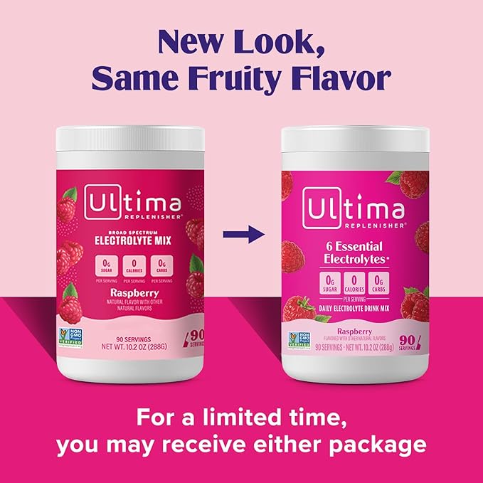 Ultima Replenisher Daily Electrolyte Powder Drink Mix – Sugar Free – Raspberry, 90 Servings – Hydration Powder with 6 Key Electrolytes and Trace Minerals – Keto Friendly, Vegan, Non-GMO