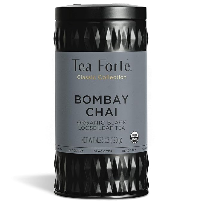 Tea Forte Bombay Chai Premium Organic Loose Leaf Caffeinated Black Tea Blend Canister, Makes 35-50 Cups