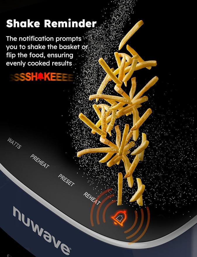 Nuwave Brio Plus 8 Qt Air Fryer, PFAS Free, New & Improved, Digital Touch Screen, Cool White Display, 50°F~400°F in Precise 5°, 5 Cook Functions, 100 Presets & 50 Memory, 3 Wattages 700, 1500, 1800