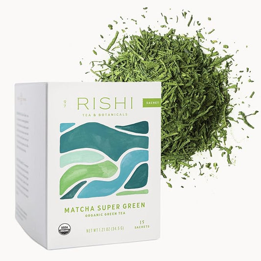 Rishi Tea Matcha Super Green Japanese Tea - Organic, Caffeinated Sachet Bags, Umami, Antioxidant Rich Sencha & Matcha Blend - 15 Count (Pack of 1)