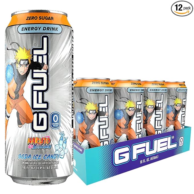 G Fuel Energy Drink, Lemon Lime Slushie, Sugar Free Beverage with 140mg Caffeine, Daily Energy Boost with Focus Amino, Vitamin + Antioxidants, 16 oz Cans (Naruto Shippuden, 12-Pack)