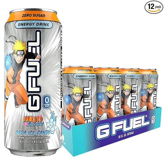 G Fuel Energy Drink, Lemon Lime Slushie, Sugar Free Beverage with 140mg Caffeine, Daily Energy Boost with Focus Amino, Vitamin + Antioxidants, 16 oz Cans (Naruto Shippuden, 12-Pack)
