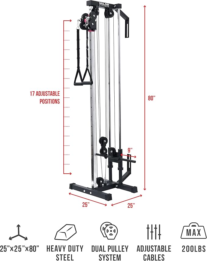Valor Fitness BD-62 Wall Mounted Cable Machine with Adjustable Dual Pulley System Functional Home Gym Workout Equipment
